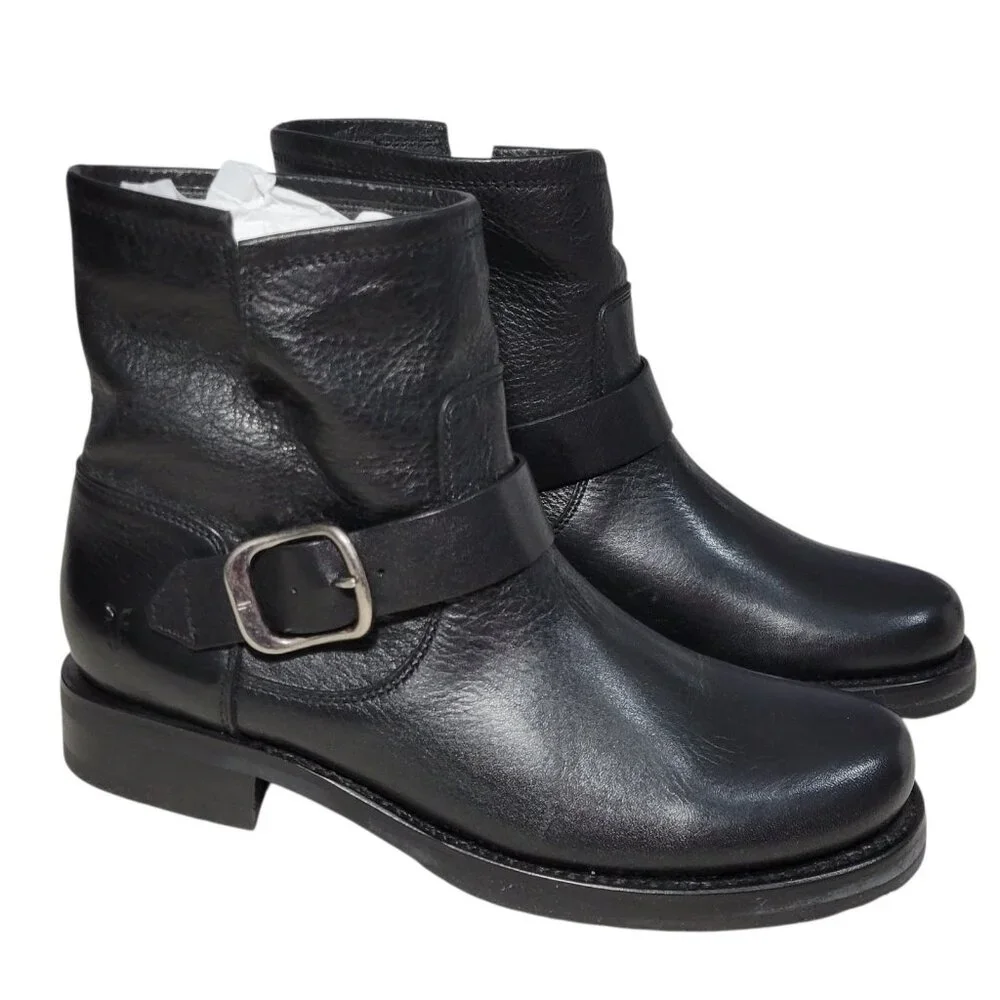 Frye Company Veronica Bootie Women Size 7 B Black Leather Buckle Moto Grunge NEW